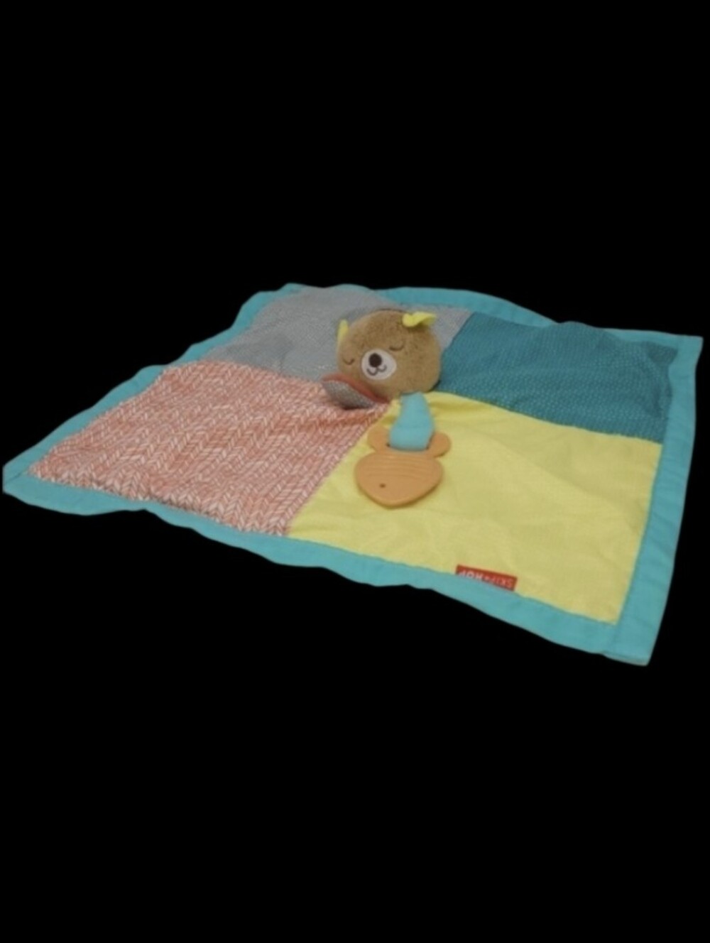 SKIP HOP LOVEY BEAR 2017 SECURITY BLANKET BRIGHT COLORS-TEETHER-SATIN TR…